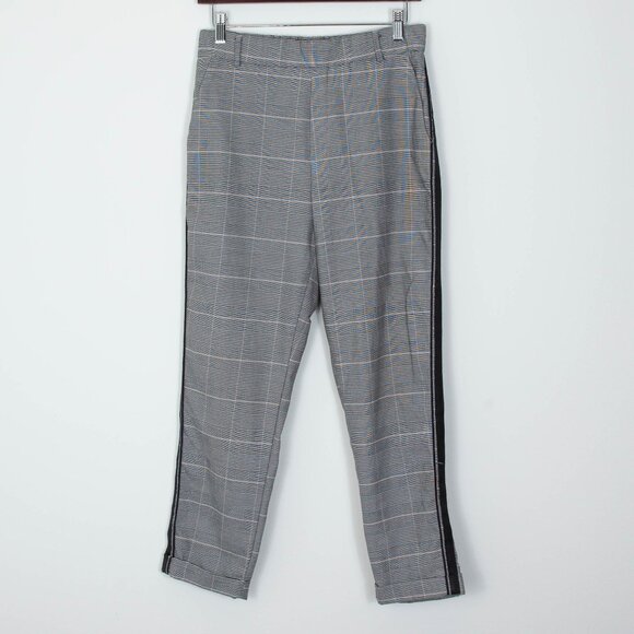 Zara Side Stripe Black White Plaid Cropped Trouser Pants Womens Size Medium - Picture 2 of 9